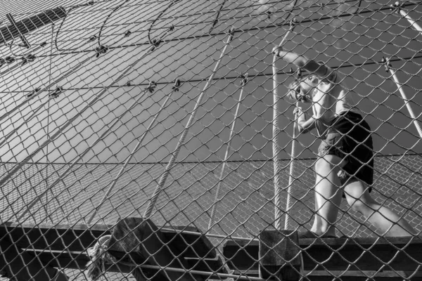 Мальчик Играет Веревочном Парке — стоковое фото