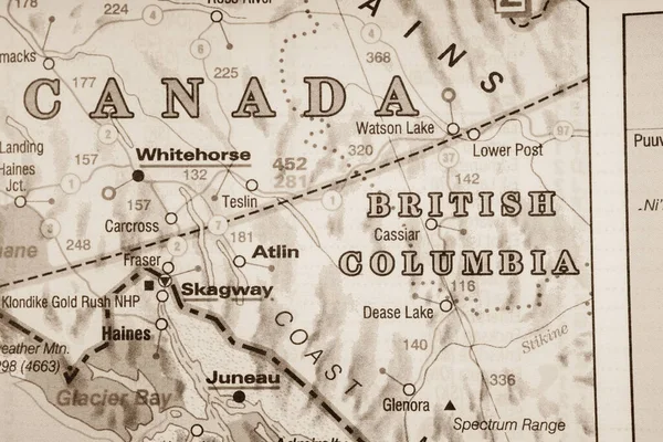 Columbia Britannica Sullo Sfondo Della Mappa Canada — Foto Stock