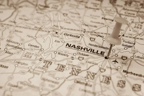 Nashville Sullo Sfondo Della Mappa Degli Stati Uniti — Foto Stock