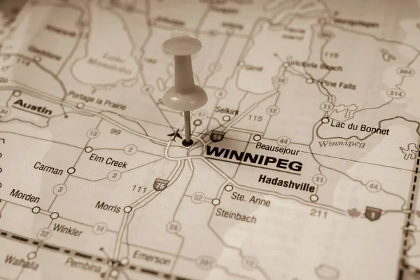 Winnipeg Sobre Mapa — Fotografia de Stock