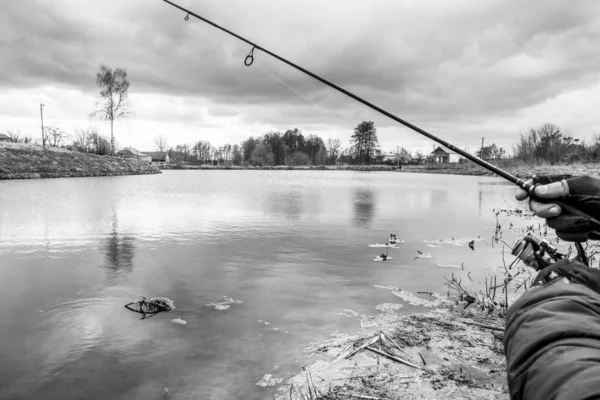 Rybaření Venkovní Rekreace Pozadí Jezera — Stock fotografie