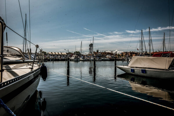 Copenhagen, Denmark - July 23, 2019 Beautiful Danish harbor with yachts