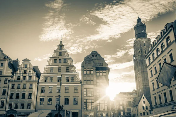 Wroclaw Centrální Trh Náměstí Starými Barevnými Domy — Stock fotografie