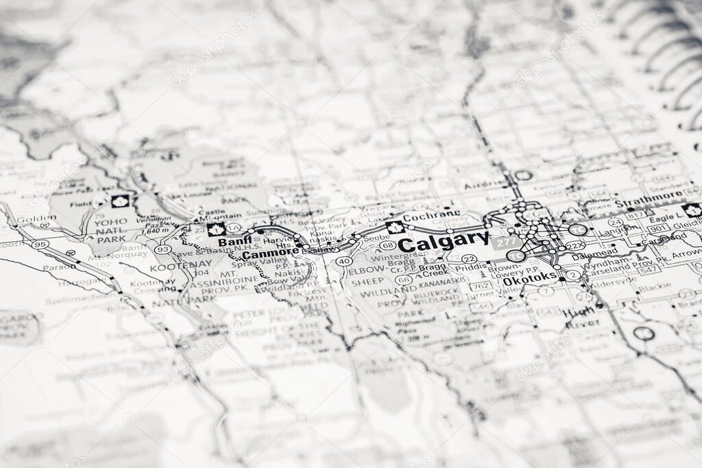 Calgary on Canada travel map