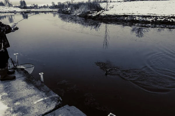 Rybaření Pstruhů Jezeře — Stock fotografie