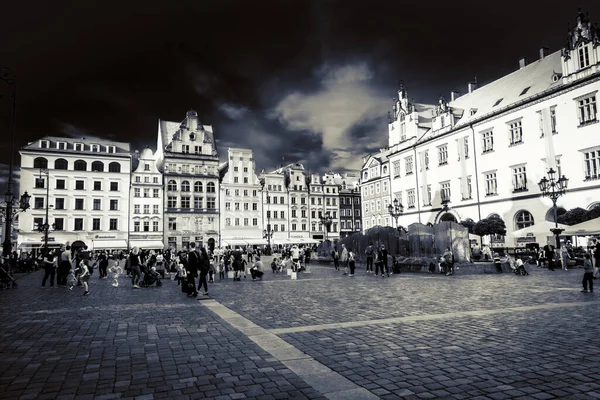 Eski Renkli Evleri Olan Wroclaw Merkez Pazar Meydanı — Stok fotoğraf