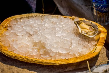 Taze istiridyeler buzda yatıyor.