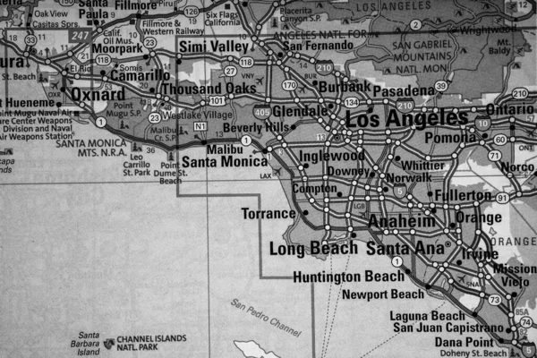 Los Angeles Usa Kaart Reisachtergrond — Stockfoto