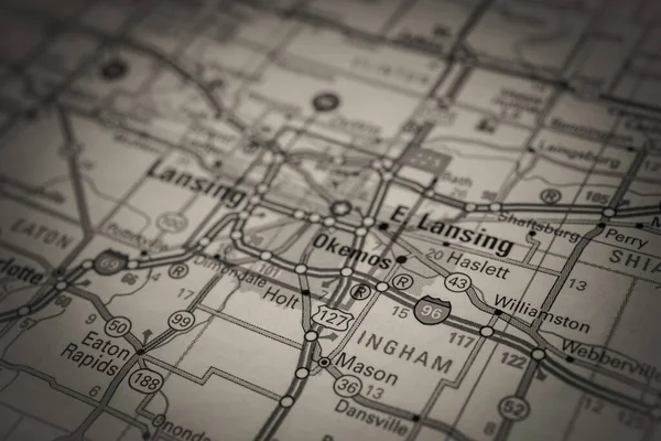 Usa地图上的Lansing旅行背景 — 图库照片