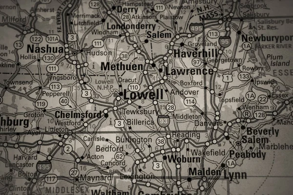 Lowell Sullo Sfondo Della Mappa Degli Stati Uniti — Foto Stock