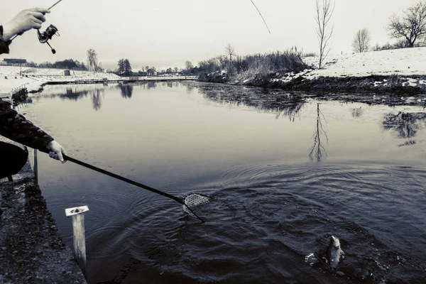 Pesca Alla Trota Sul Lago — Foto Stock