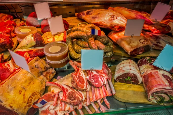 Carne Fresca Diferentes Tipos Balcão — Fotografia de Stock