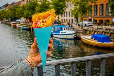 Kopenhag 'ın arka planında dondurma waffle' ı