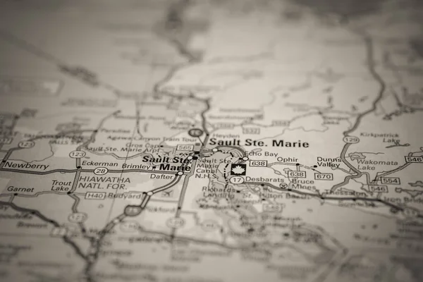 Sault Ste Marie Sulla Mappa Viaggio Usa — Foto Stock