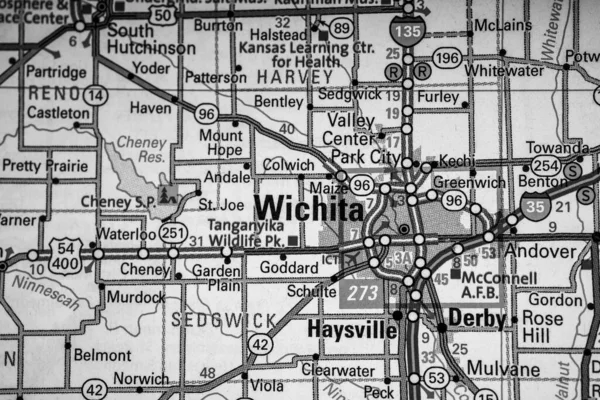Wichita Usa Mapa Tło Podróży — Zdjęcie stockowe