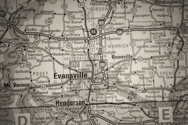 Evansville Mapa Dos Eua Fundo Viagem — Fotografia de Stock