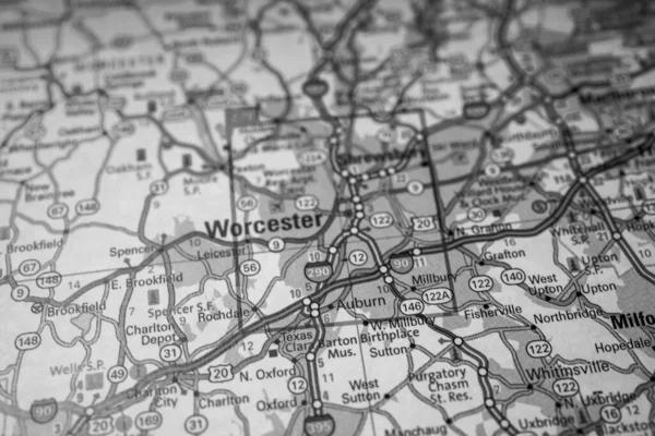 Worcester Mapa Viajes — Foto de Stock