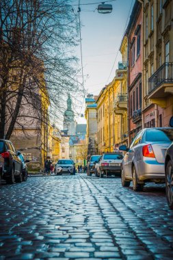 Muhteşem kış Lviv mimarisi ve sokakları