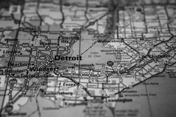 Detroit Auf Der Reisekarte Usa — Stockfoto