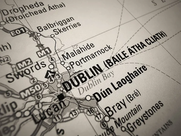 Dublin on a road map of Europe