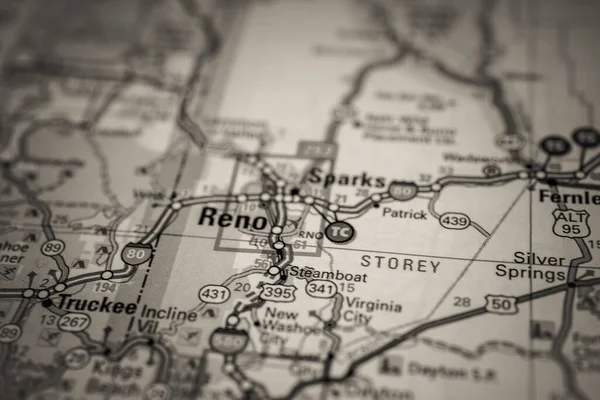 Reno Usa Karte Atlas Reisehintergrund — Stockfoto