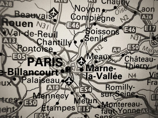 Paris Sobre Mapa Europa — Fotografia de Stock