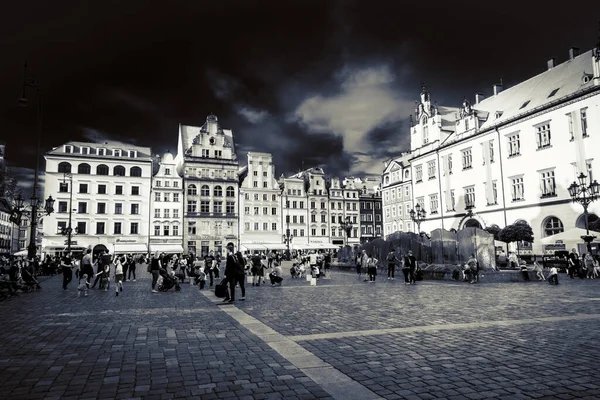 Eski Renkli Evleri Olan Wroclaw Merkez Pazar Meydanı — Stok fotoğraf