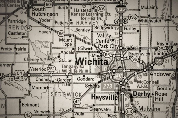 Wichita Usa Mapa Tło Podróży — Zdjęcie stockowe