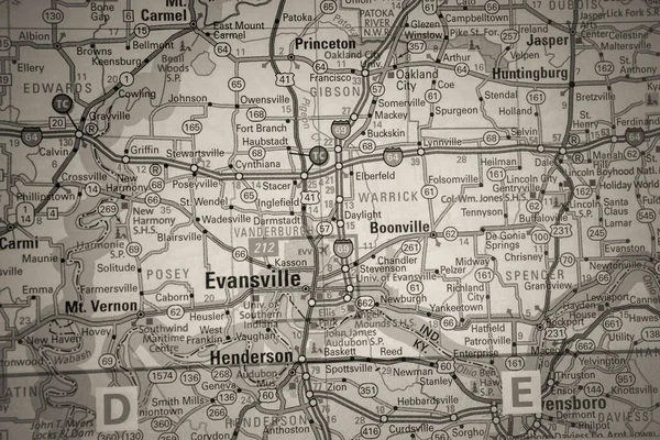 Evansville Mapa Dos Eua Fundo Viagem — Fotografia de Stock