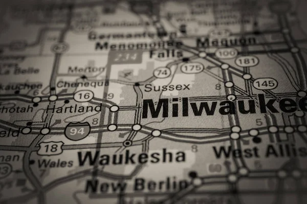 Milwaukee Map Stany Zjednoczone Ameryki Tle Podróży — Zdjęcie stockowe