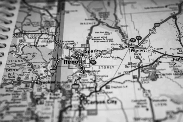 Reno Usa Mapa Atlas Podróże Tło — Zdjęcie stockowe
