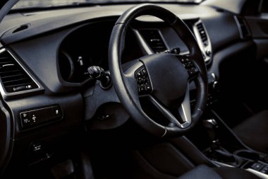 Modern bir arabanın içi. Arabaların temasının arkaplanı