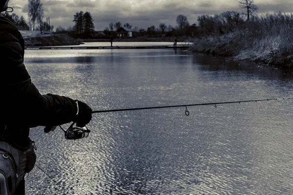 Rybaření Venkovní Rekreace Pozadí Jezera — Stock fotografie