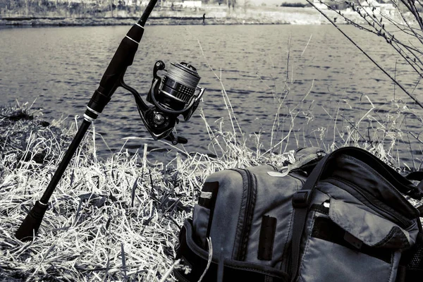 Rybaření Venkovní Rekreace Pozadí Jezera — Stock fotografie