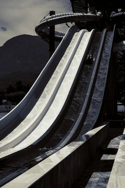 Boy Rides Slide Water Park — Stock Photo, Image