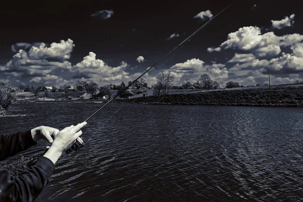 Pesca Descanso Rural Antecedentes Sobre Tema Recreação — Fotografia de Stock