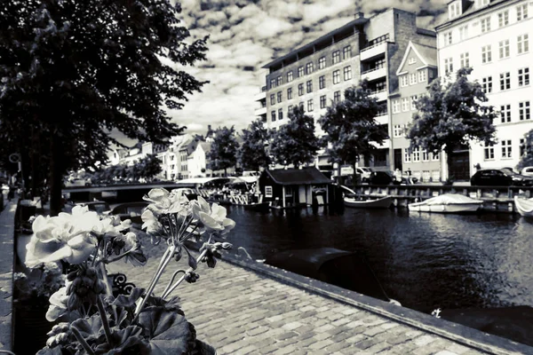 Copenaghen Danimarca Luglio 2019 Famoso Christianshavn Con Edifici Colorati Barche — Foto Stock