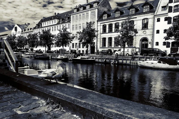 Copenhagen Denmark July 2019 Famous Christianshavn Colorful Buildings Boats Copenhagen — Stock Photo, Image