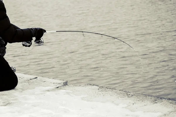 Pesca Truta Fundo Escuro — Fotografia de Stock