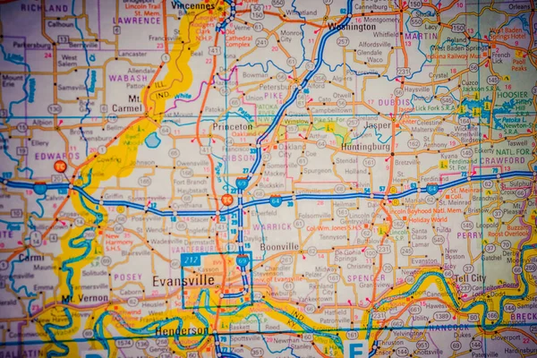 美国地图上的Evansville旅行背景 — 图库照片