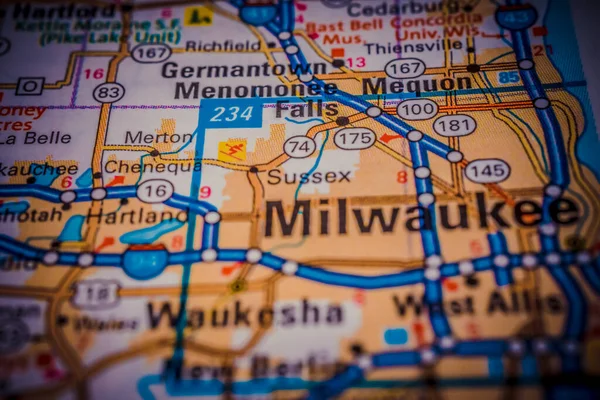 Milwaukee Mapie Podróży Usa — Zdjęcie stockowe