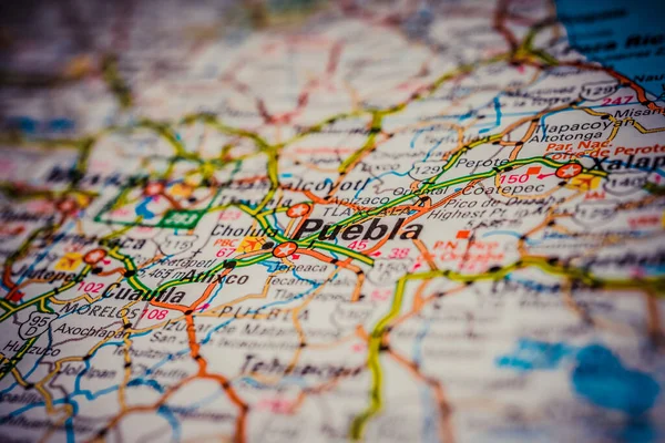 Puebla Mapě Cestování Mexikem — Stock fotografie