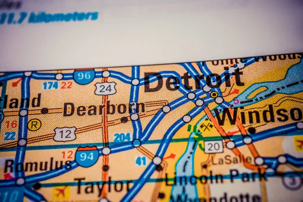 Detroit on USA map travel background