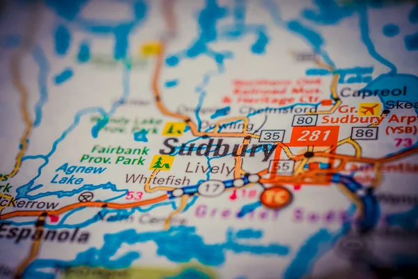 Sudbury Mapa Viagem Canadá — Fotografia de Stock