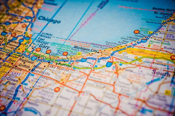 Chicago on USA travel map background