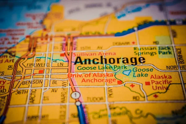 Anchorage Sur Carte Voyage Usa — Photo