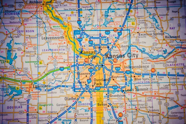 Kansas City Abd Haritası Seyahat Geçmişi Üzerine — Stok fotoğraf
