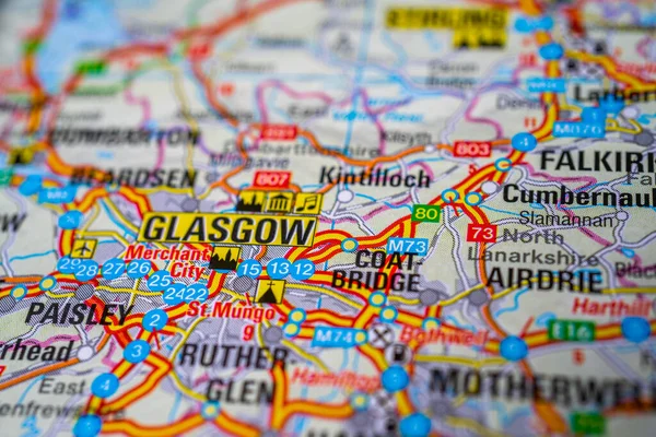 Glasgow Stolica Szkocji Mapie — Zdjęcie stockowe