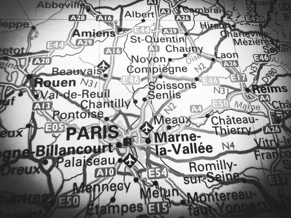 Paris Sobre Mapa Europa — Fotografia de Stock