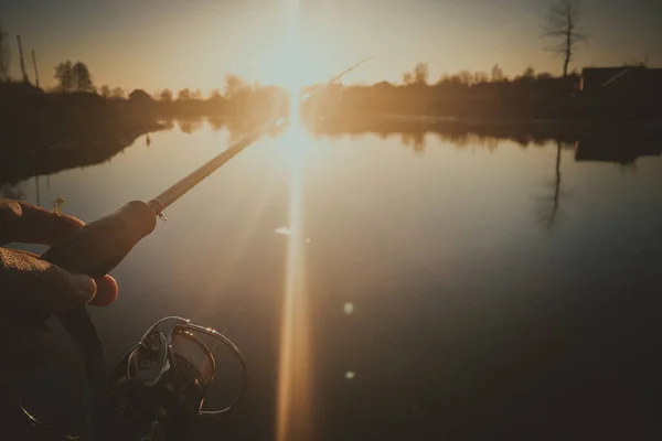 Pesca Del Luccio Sul Lago Attività Ricreative Pesca — Foto Stock